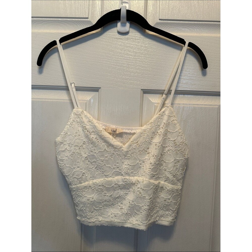 Easel Off-White Lace Cropped Cami Top Size L